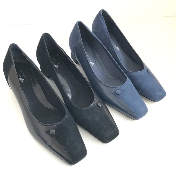 EASY SPIRIT Kitten Heel Pumps Leather Suede Black Blue Women’s Size 10.5 2A - Picture 1 of 16